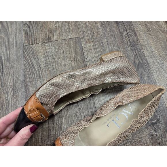 AGL Attilio Giusti Leombrun Black Brown Snake Skin Point Toe Flats Shoes Size 37 - Picture 7 of 11